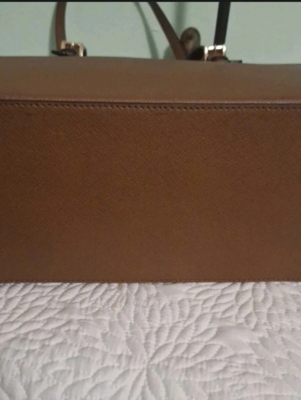 Michael Kors Cognac Leather Saffiano Tote with MK Charm - Picture 5 of 6